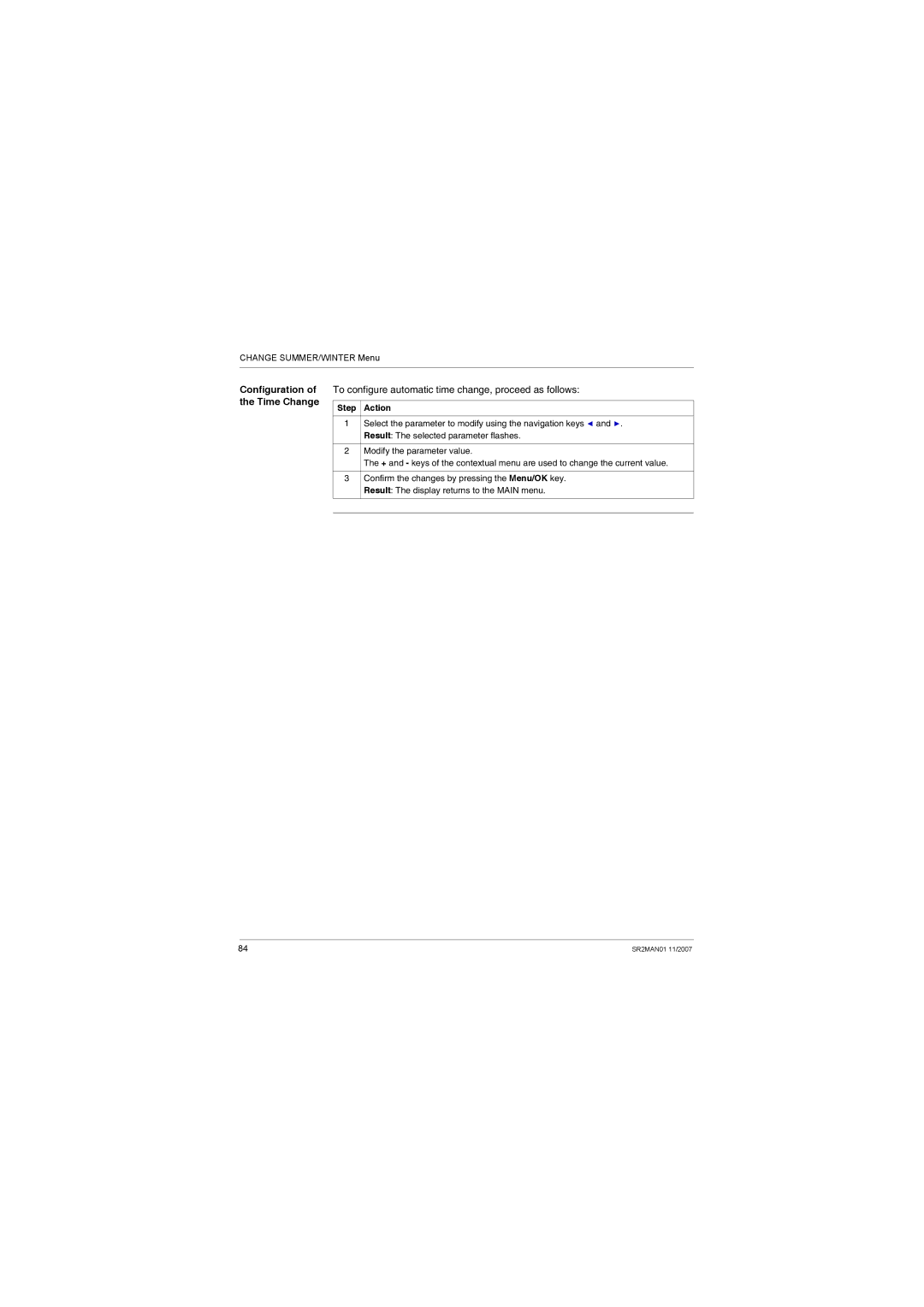 Schneider Electric SR2MAN01 Configuration of the Time Change, To configure automatic time change, proceed as follows 