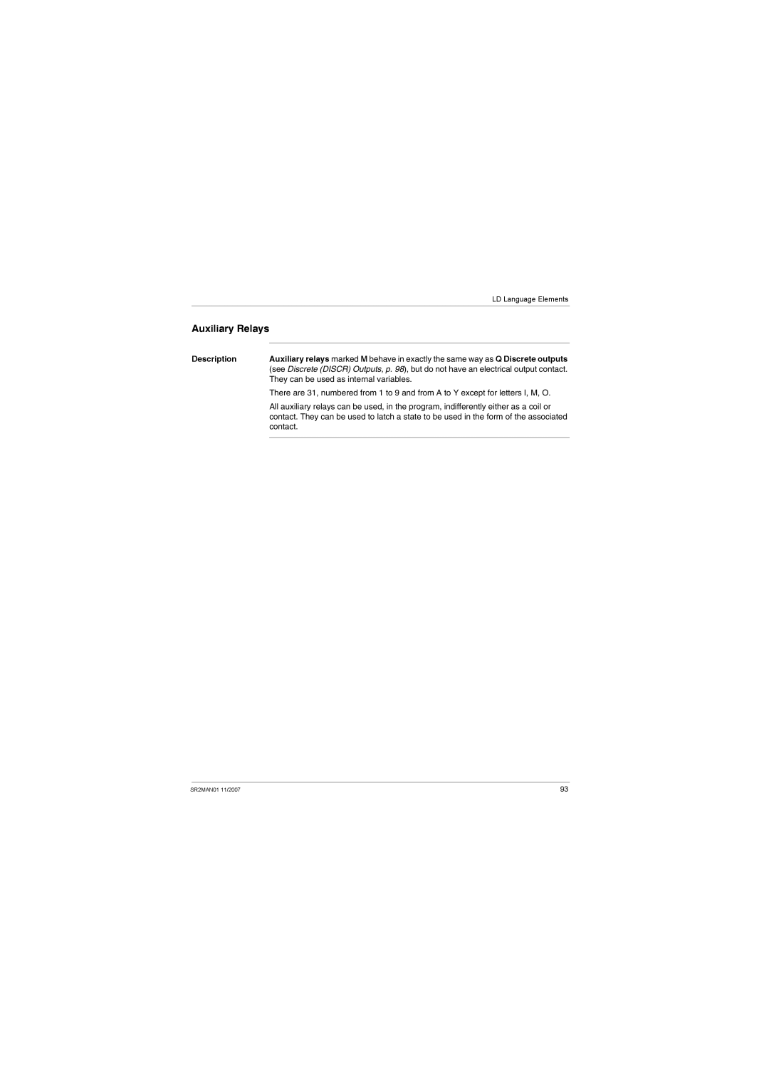 Schneider Electric SR2MAN01 user manual Auxiliary Relays, They can be used as internal variables, Contact 