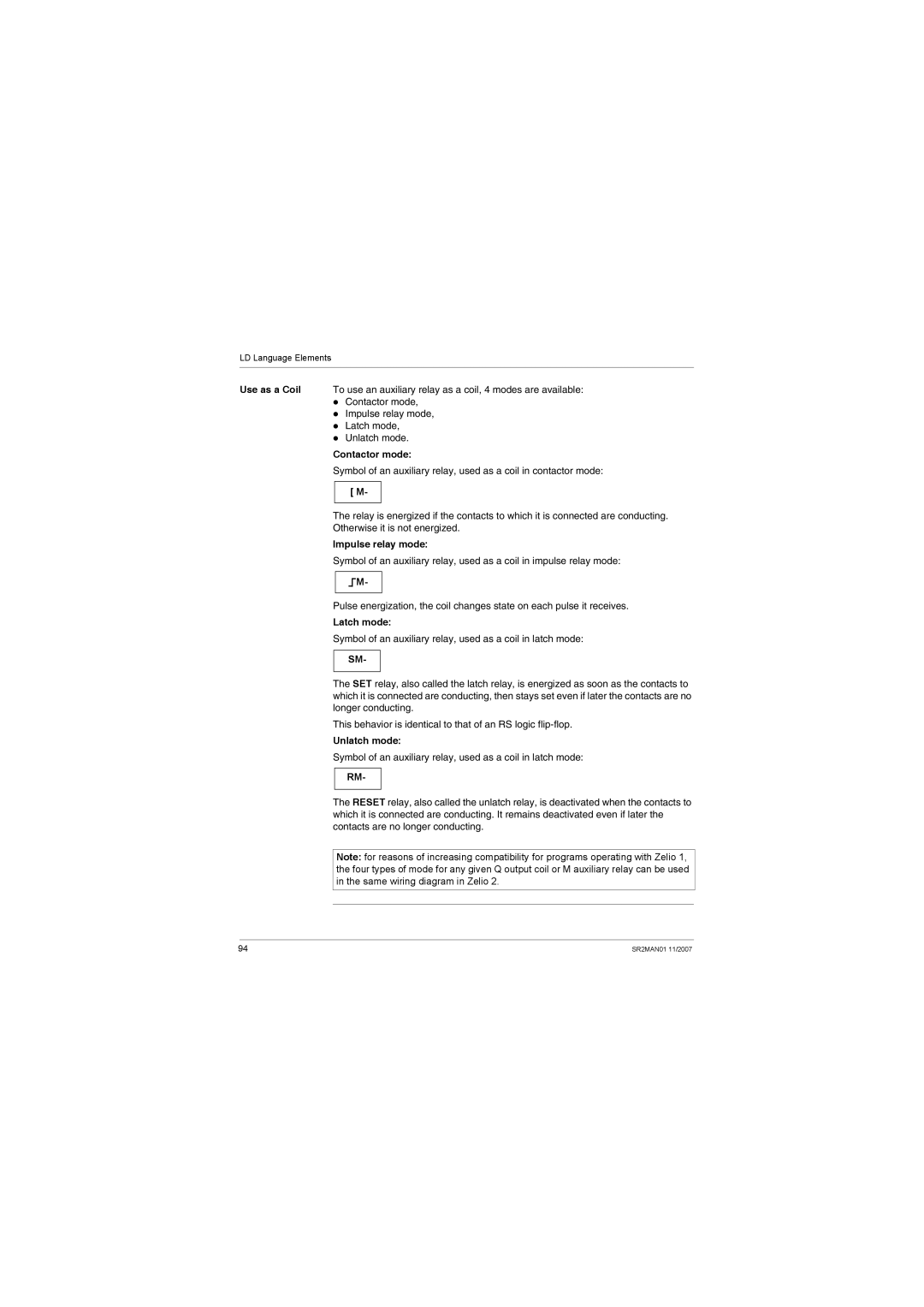 Schneider Electric SR2MAN01 user manual Contactor mode, Impulse relay mode, Latch mode, Unlatch mode 