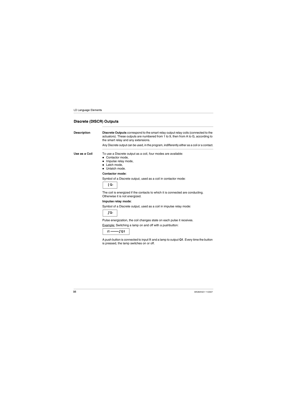 Schneider Electric SR2MAN01 user manual Discrete Discr Outputs, Smart relay and any extensions 