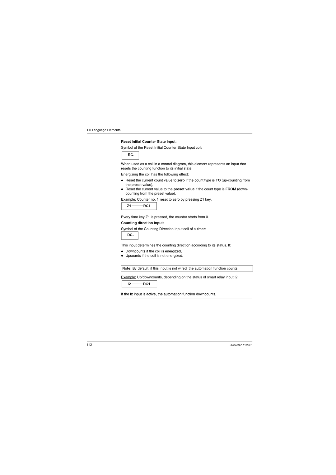 Schneider Electric SR2MAN01 Reset Initial Counter State input, Every time key Z1 is pressed, the counter starts from 