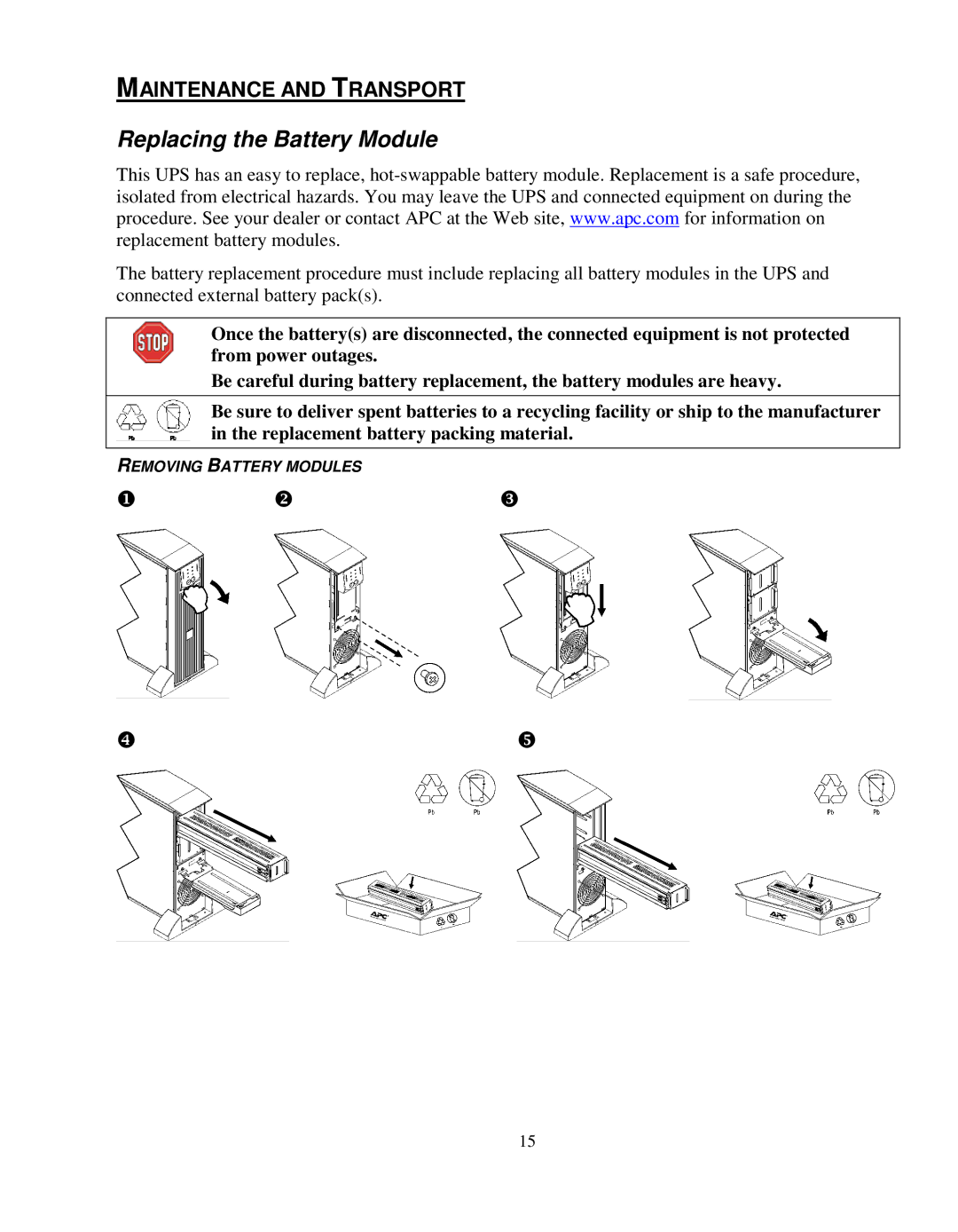 Schneider Electric SURTD 3000 manual Replacing the Battery Module, Maintenance and Transport 