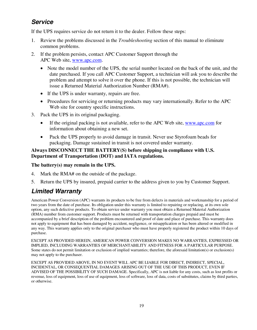 Schneider Electric SURTD 3000 manual Service, Limited Warranty 