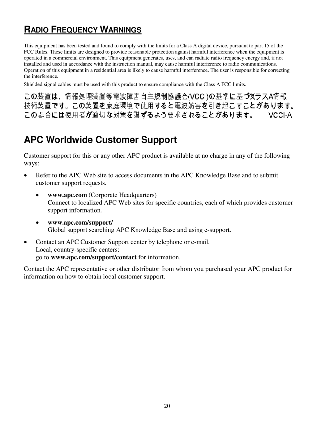 Schneider Electric SURTD 3000 manual APC Worldwide Customer Support, Radio Frequency Warnings 