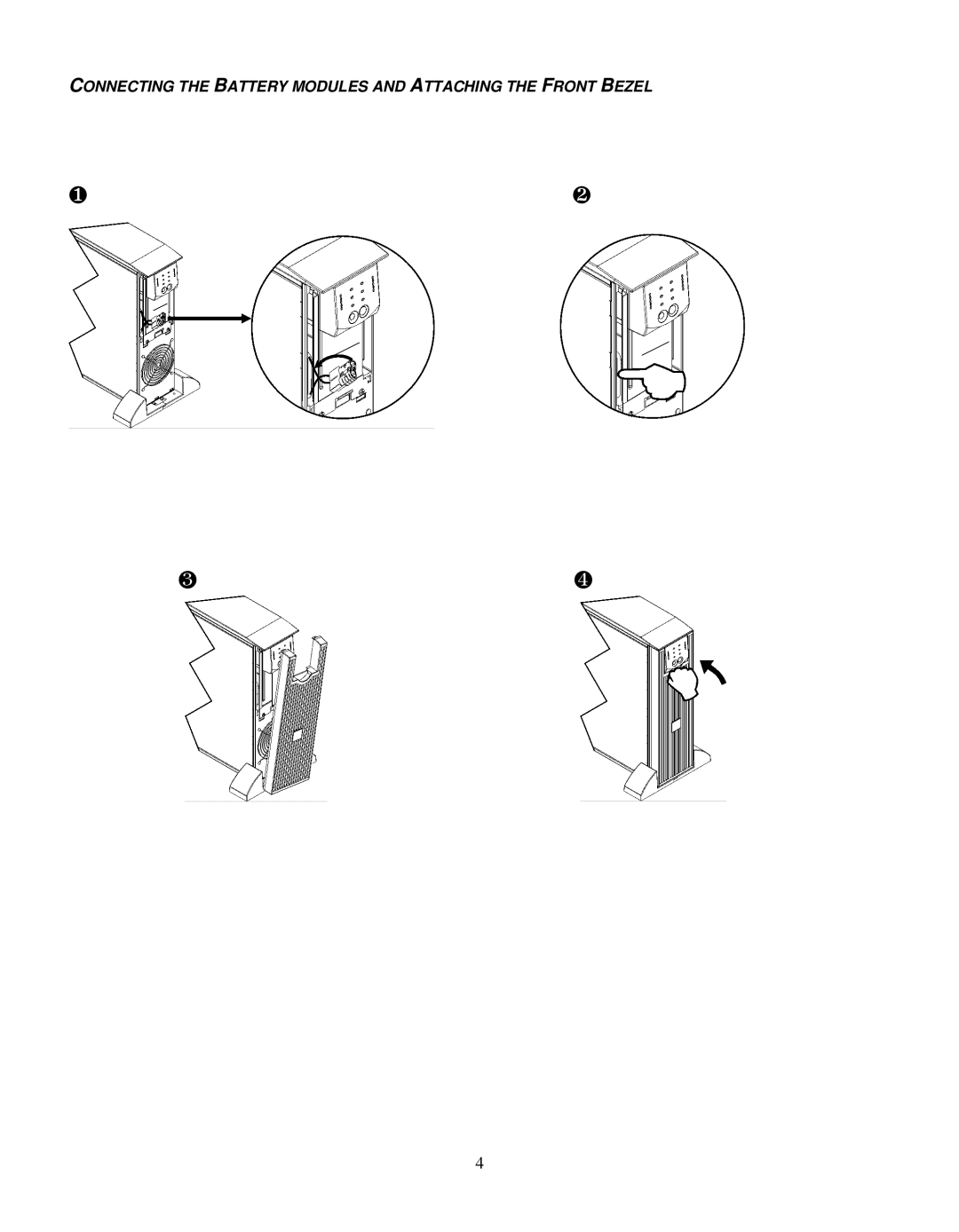 Schneider Electric SURTD 3000 manual Connecting the Battery Modules and Attaching the Front Bezel 