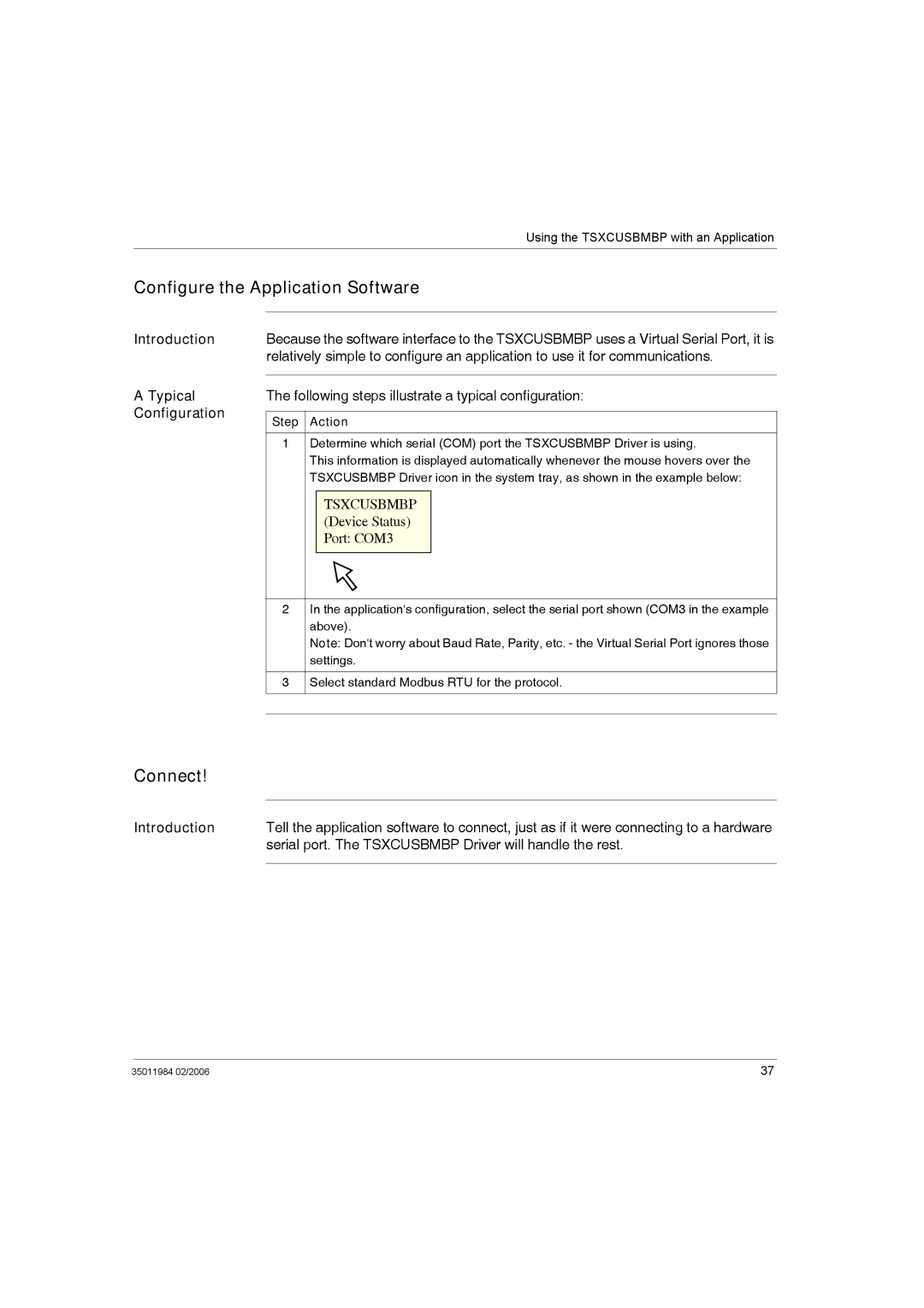 Schneider Electric TSXCUSBMBP user manual Configure the Application Software, Connect, Introduction Typical Configuration 