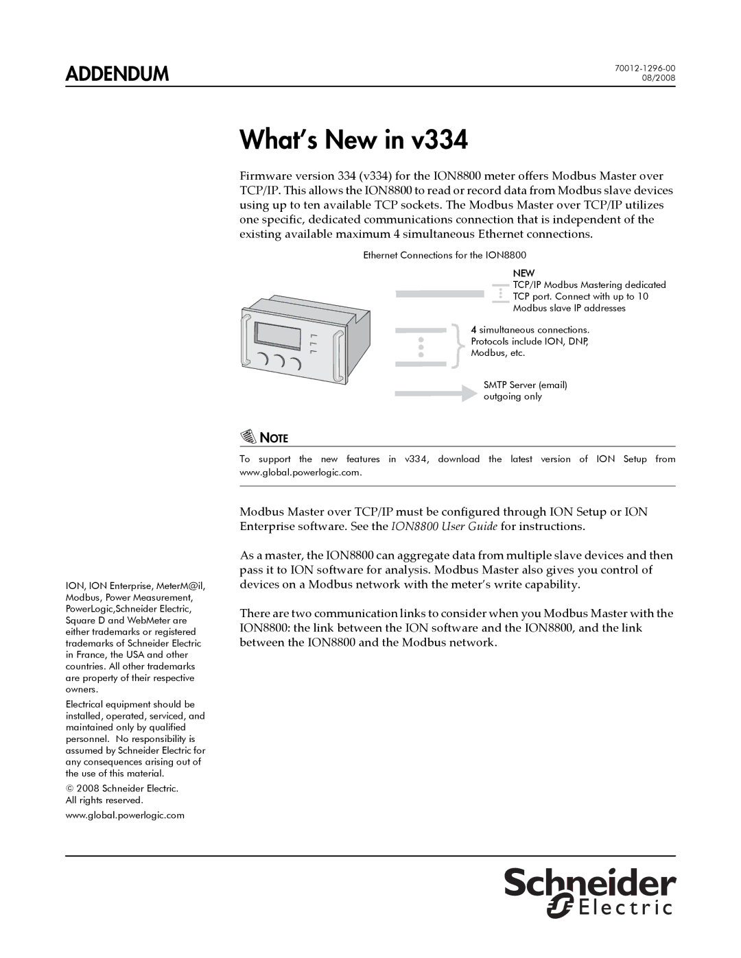 Schneider Electric V334 manual What’s New, Addendum 