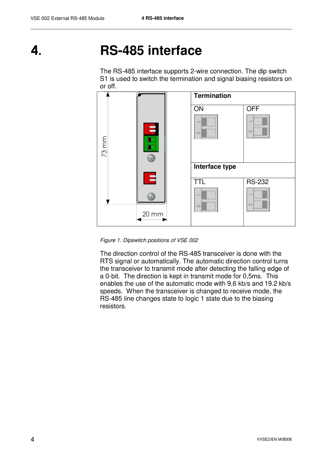 Schneider Electric VSE 002 user manual RS-485 interface, Termination, Interface type 