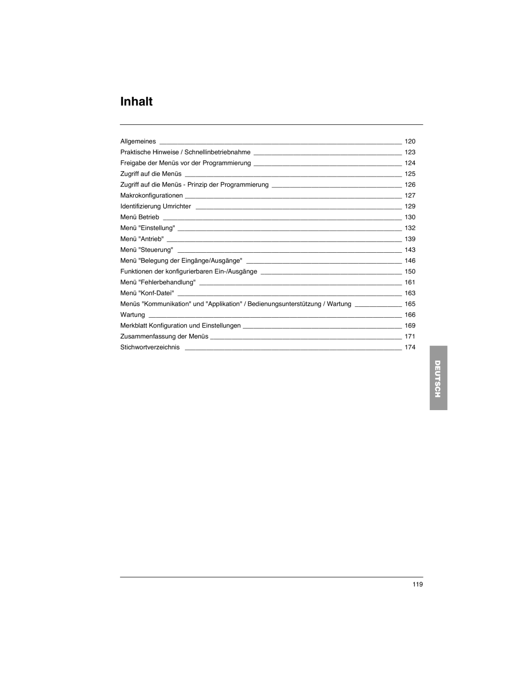 Schneider Electric altivar 58 telemecanique, vw3-a58101 manual Inhalt, 119 