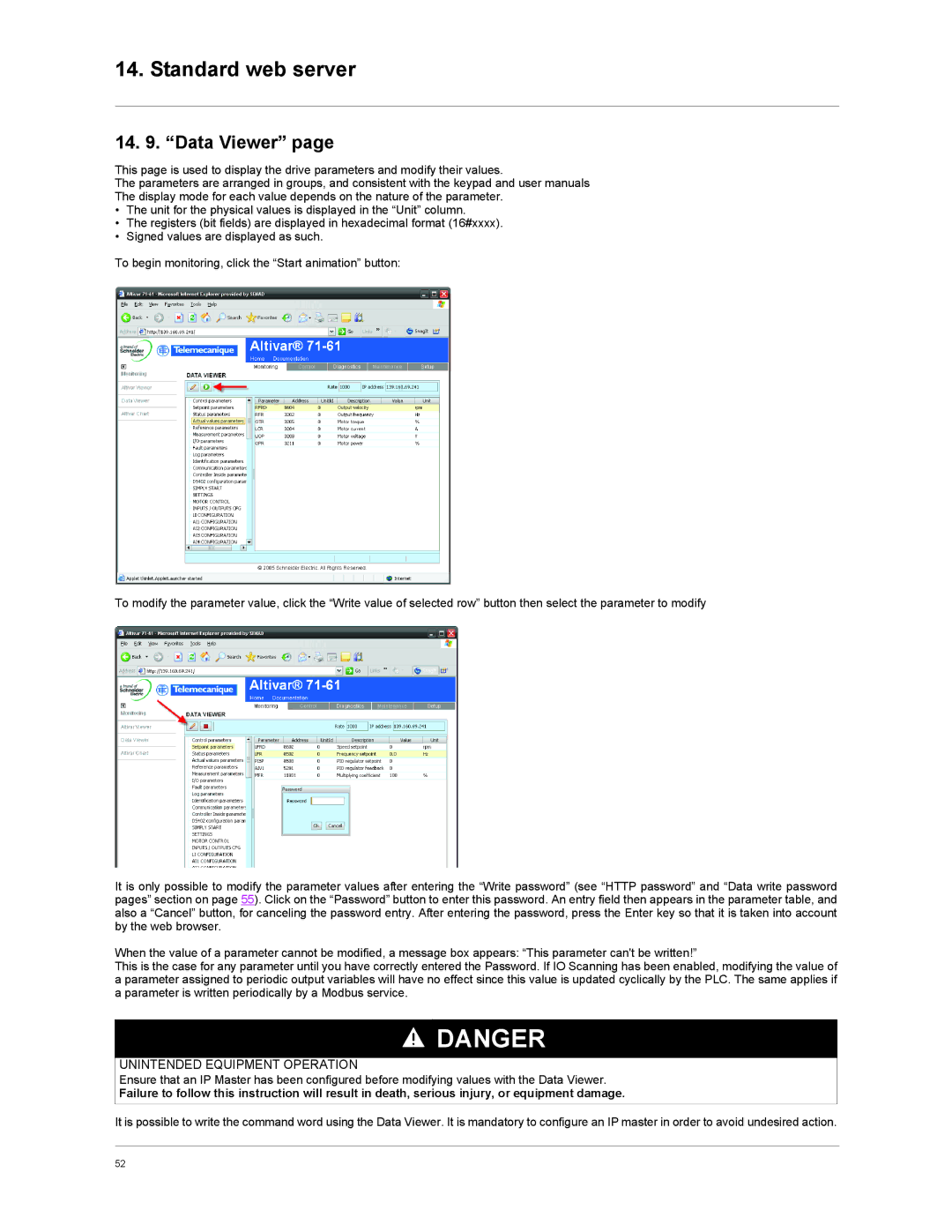 Schneider Electric VW3A3310d user manual Data Viewer 