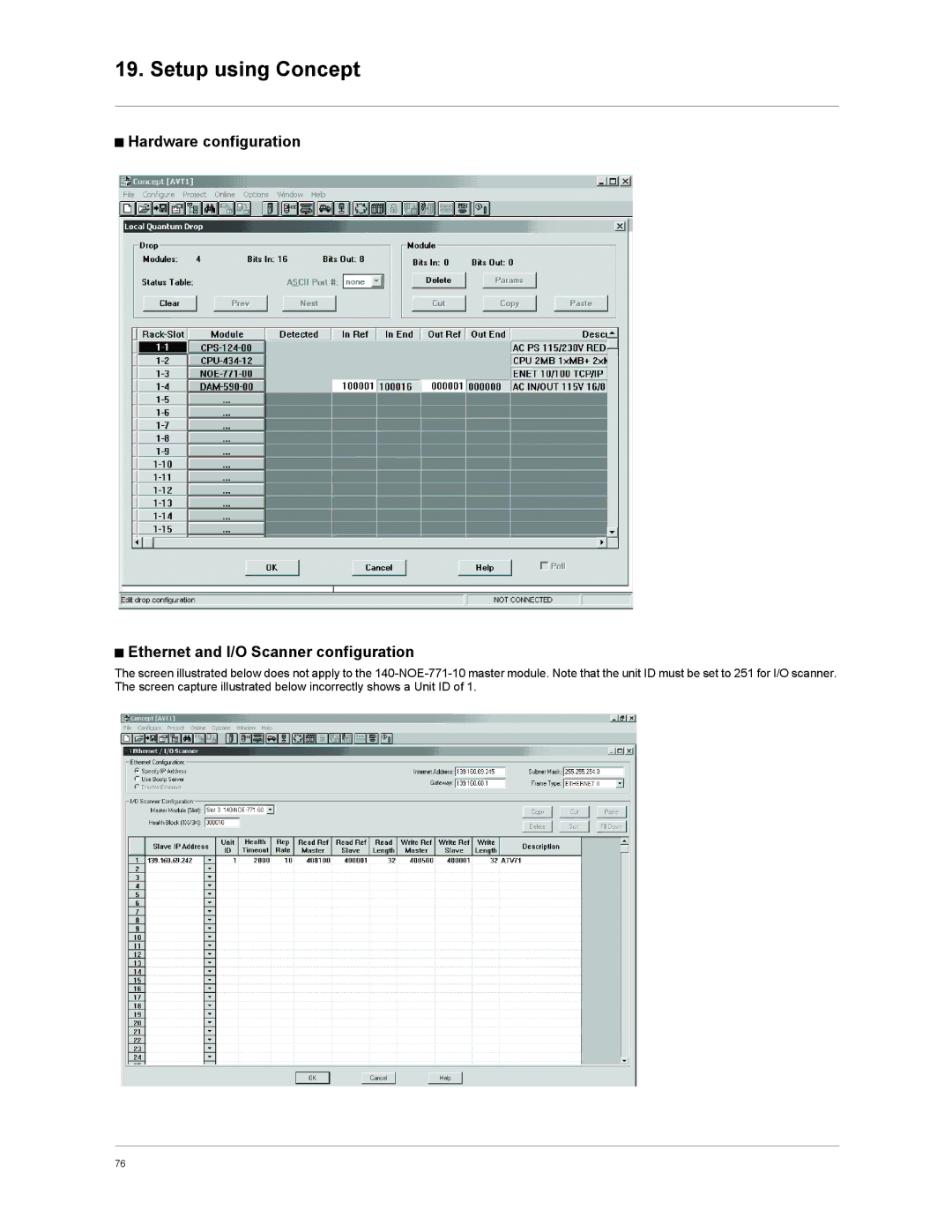 Schneider Electric VW3A3310d user manual Setup using Concept 