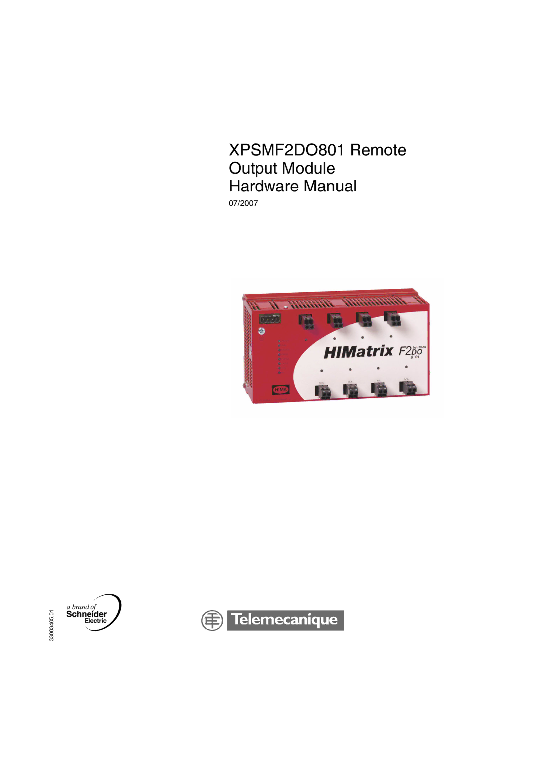 Schneider Electric manual XPSMF2DO801 Remote Output Module Hardware Manual, 07/2007 