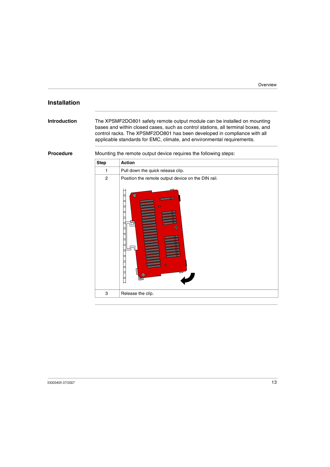 Schneider Electric XPSMF2DO801 manual Installation, Introduction, Procedure, Step Action 