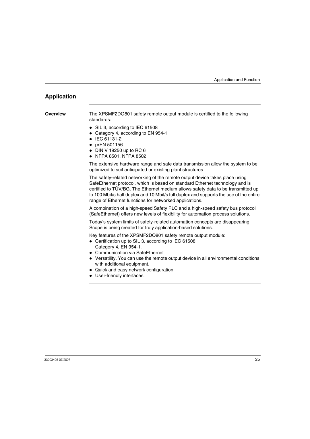 Schneider Electric XPSMF2DO801 manual Application 