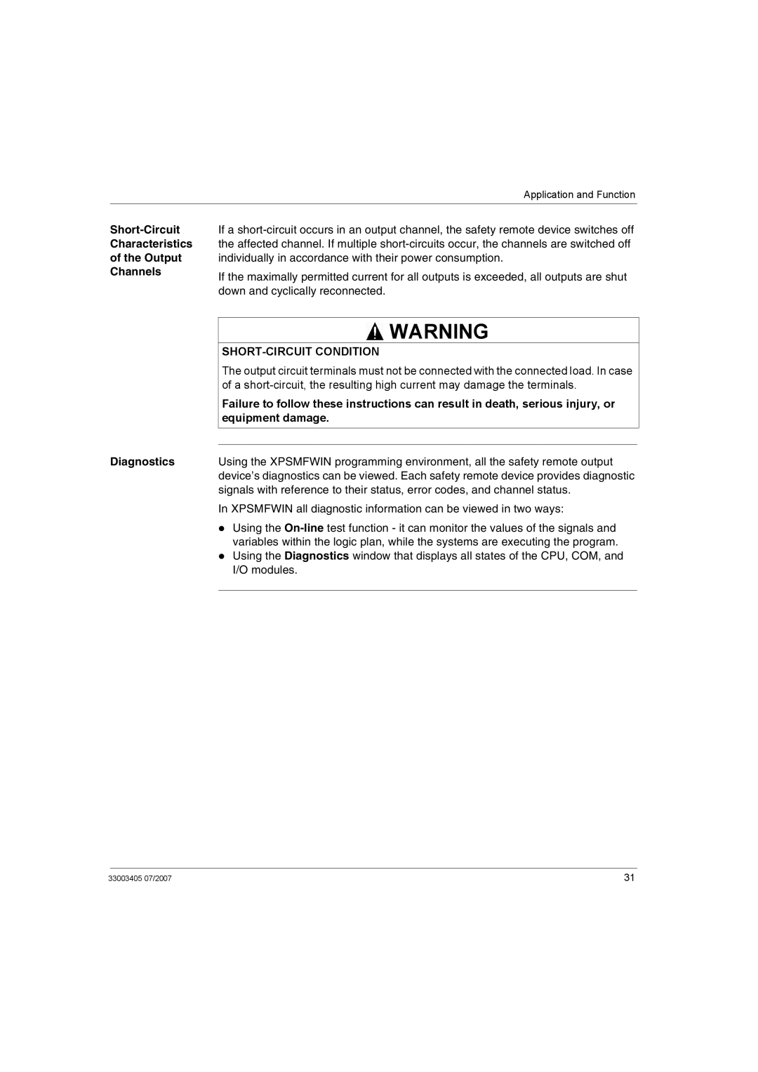 Schneider Electric XPSMF2DO801 manual Short-Circuit Characteristics Output Channels, SHORT-CIRCUIT Condition 