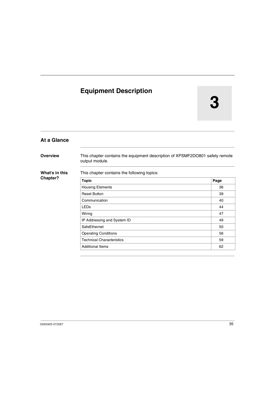 Schneider Electric XPSMF2DO801 manual Equipment Description, Output module, Whats in this, Chapter? 