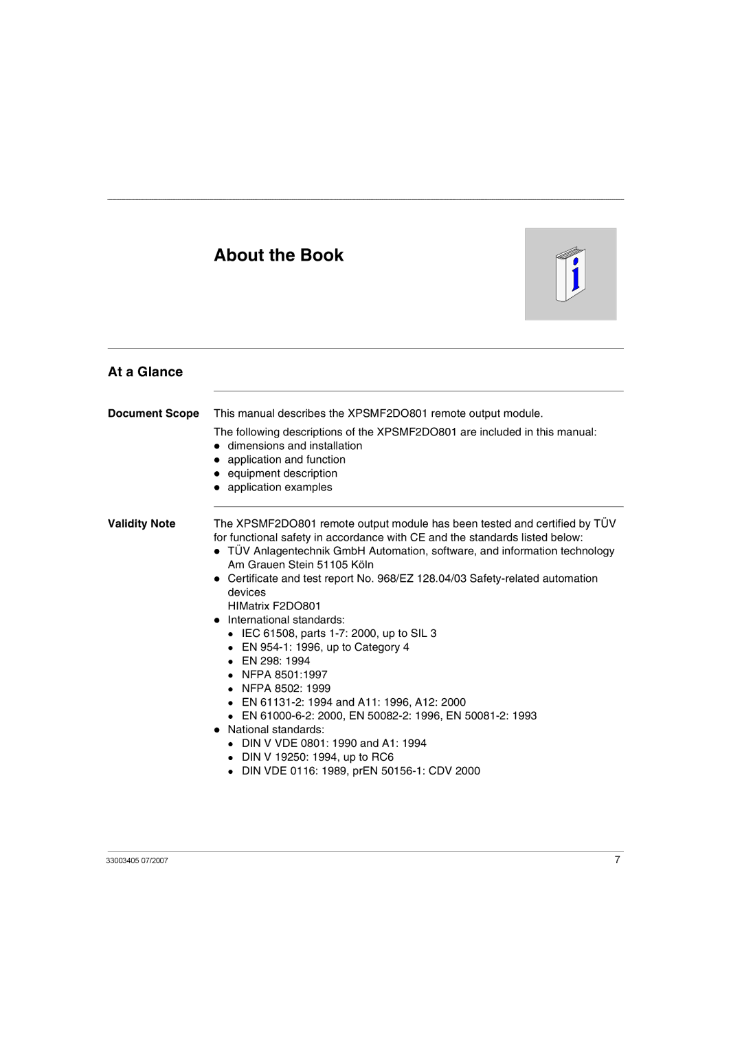 Schneider Electric XPSMF2DO801 manual About the Book, At a Glance 