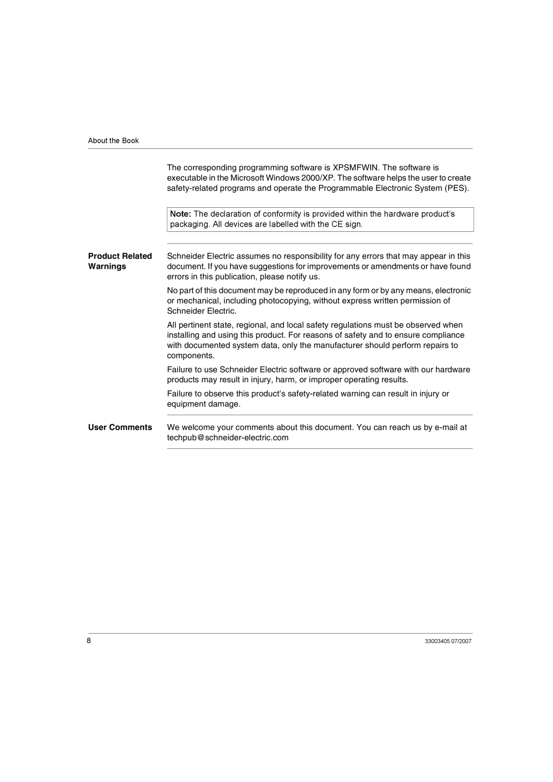 Schneider Electric XPSMF2DO801 manual 33003405 07/2007 