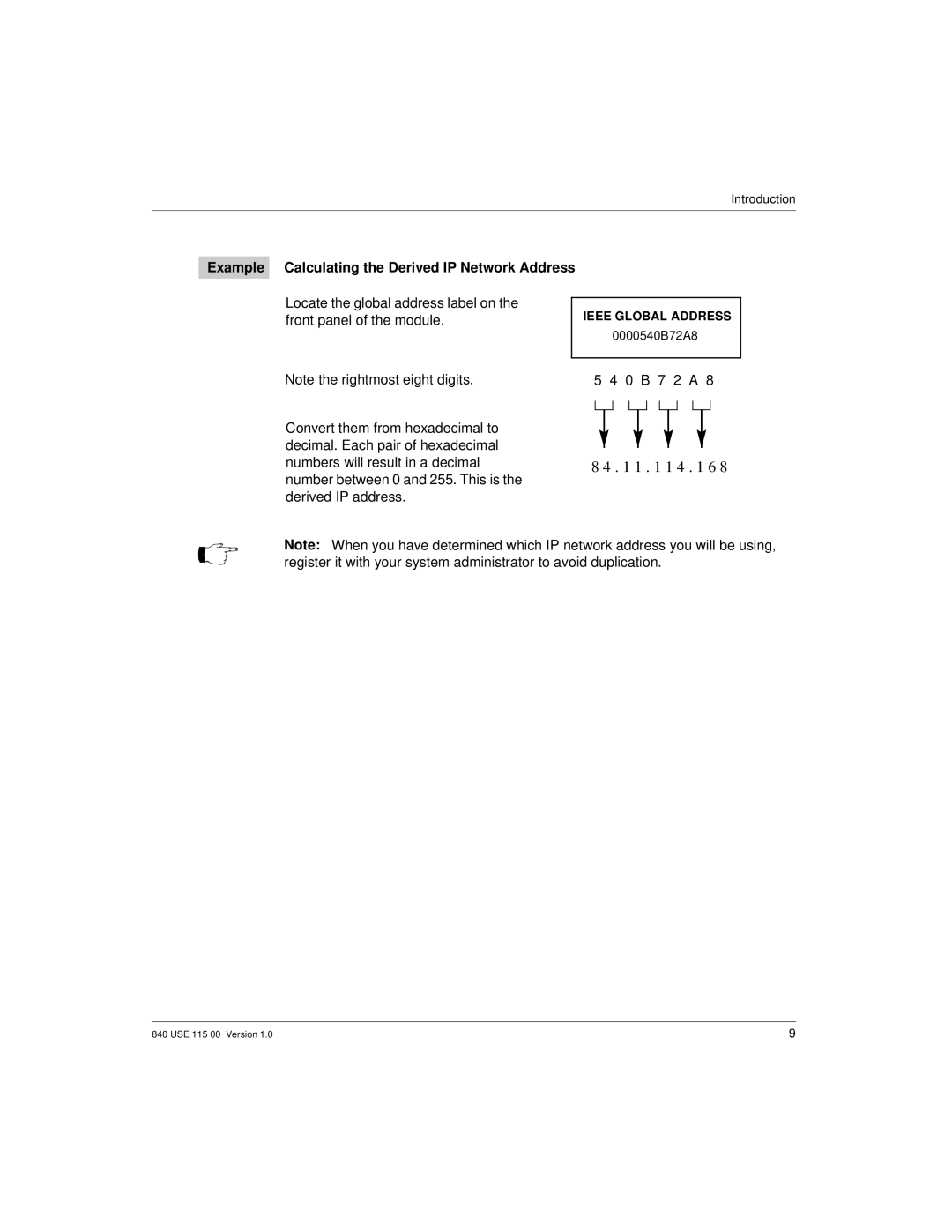 Schneider Optics Modicon Quantum Ethernet Example Calculating the Derived IP Network Address, Front panel of the module 