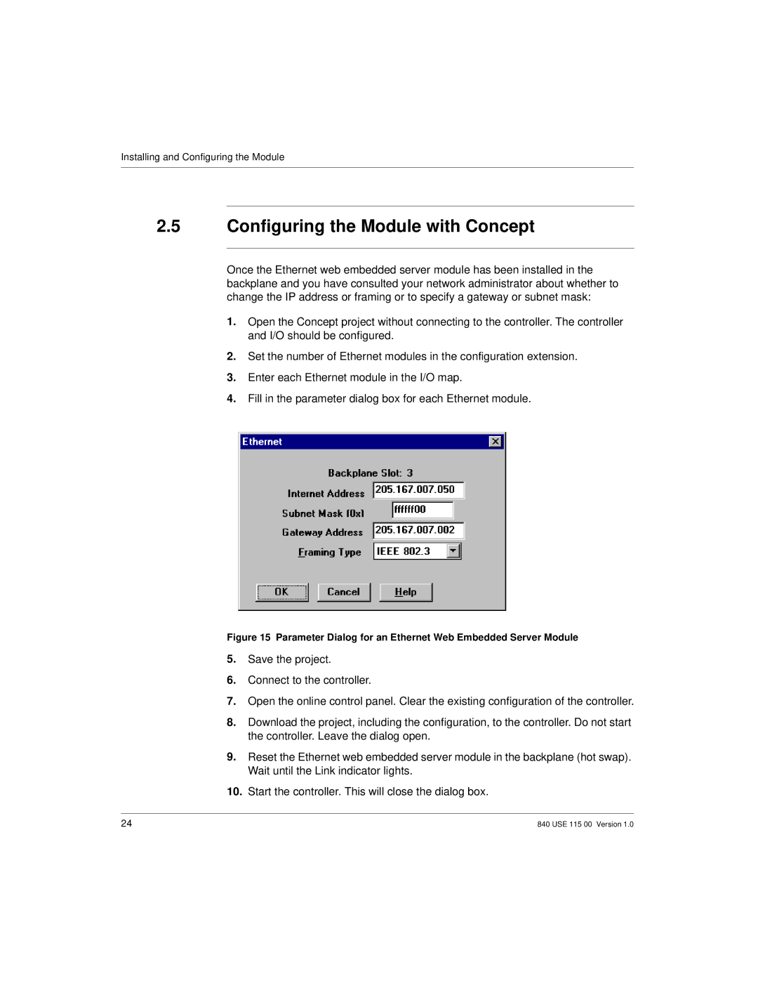 Schneider Optics Modicon Quantum Ethernet manual Configuring the Module with Concept 