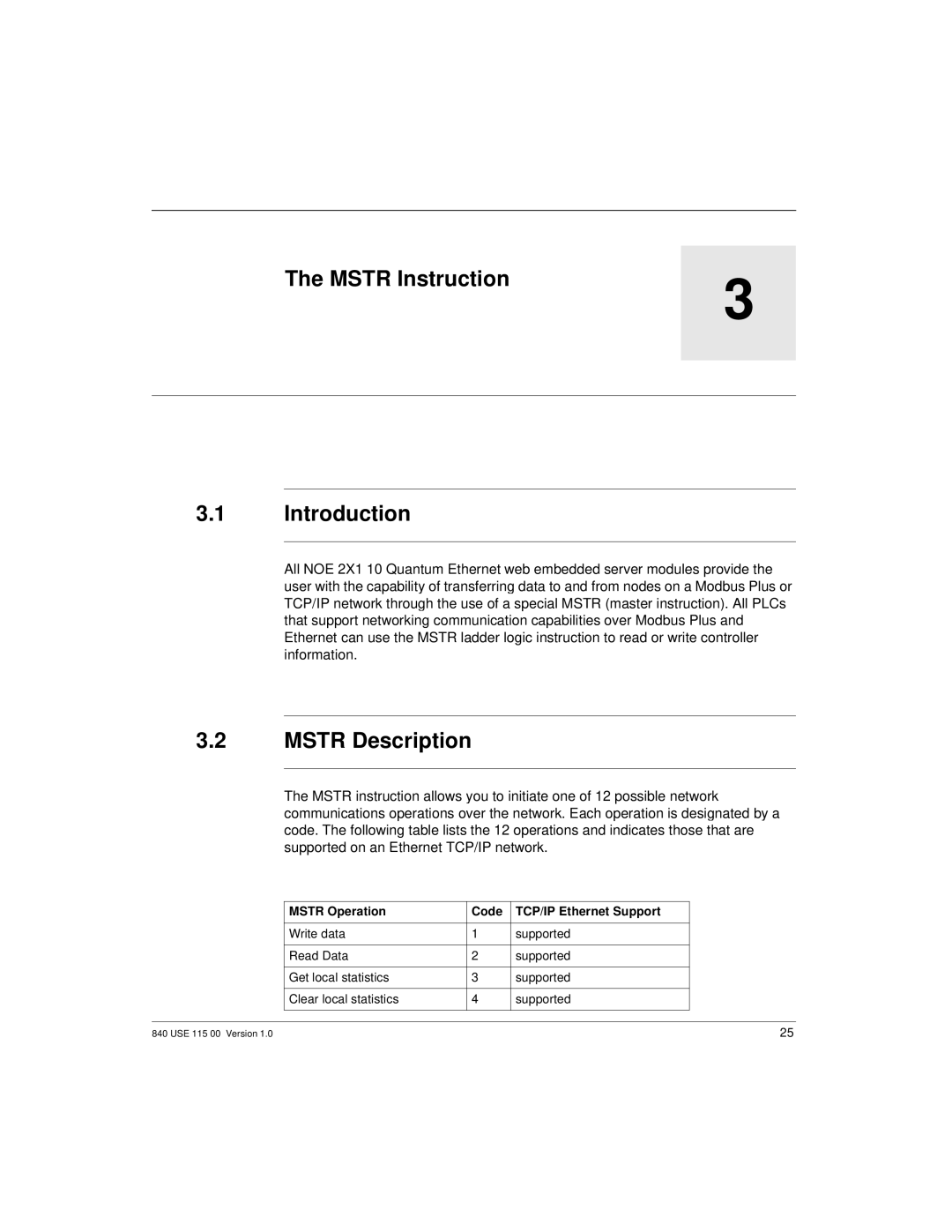 Schneider Optics Modicon Quantum Ethernet manual Mstr Instruction Introduction, Mstr Description 