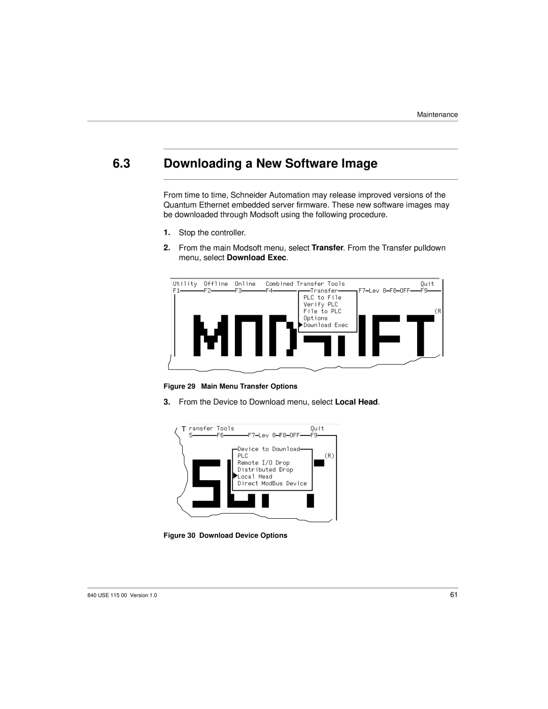 Schneider Optics Modicon Quantum Ethernet manual Downloading a New Software Image 