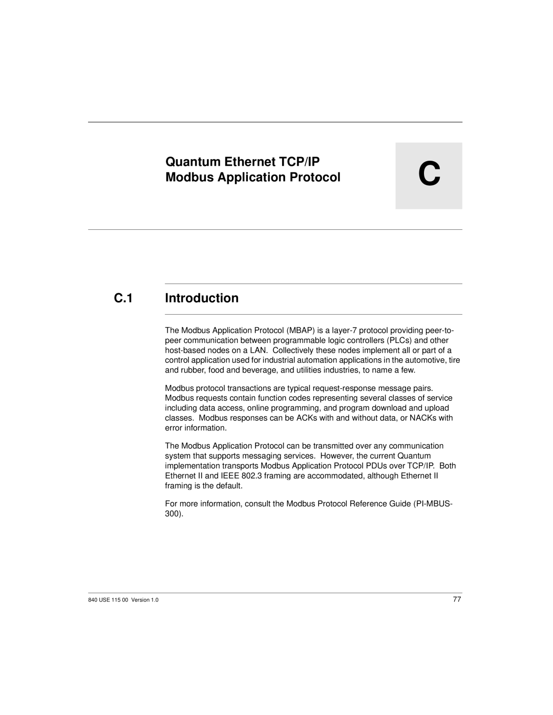 Schneider Optics Modicon Quantum Ethernet manual Quantum Ethernet TCP/IP Modbus Application Protocol 