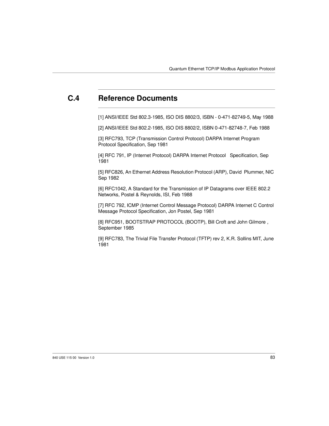 Schneider Optics Modicon Quantum Ethernet manual Reference Documents 