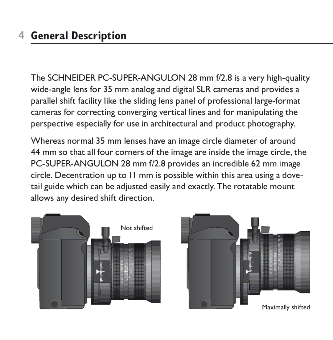 Schneider Optics PC-SUPER-ANGULON 28 mm f/2.8 manual  General Description 