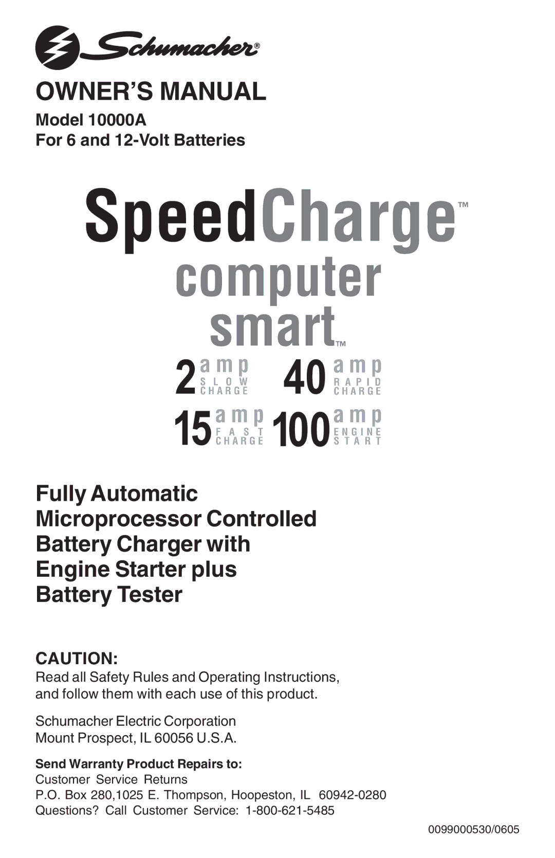 Schumacher 10000A owner manual SpeedCharge 