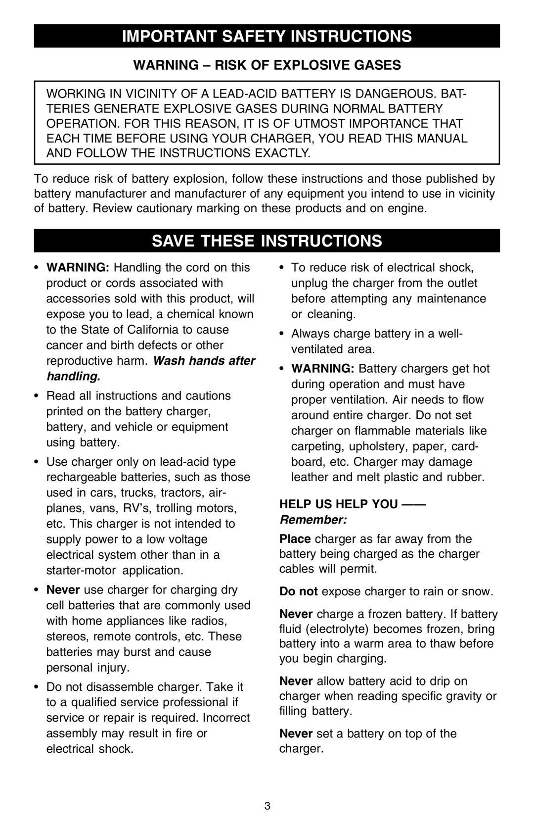 Schumacher 10000A owner manual Important Safety Instructions, Help US Help YOU 