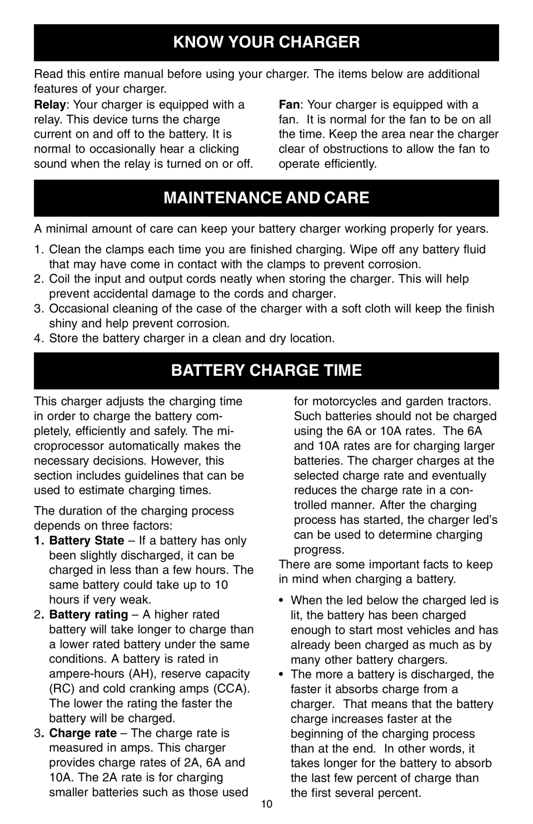 Schumacher 1000AP owner manual Know Your Charger, Maintenance and Care, Battery Charge Time 