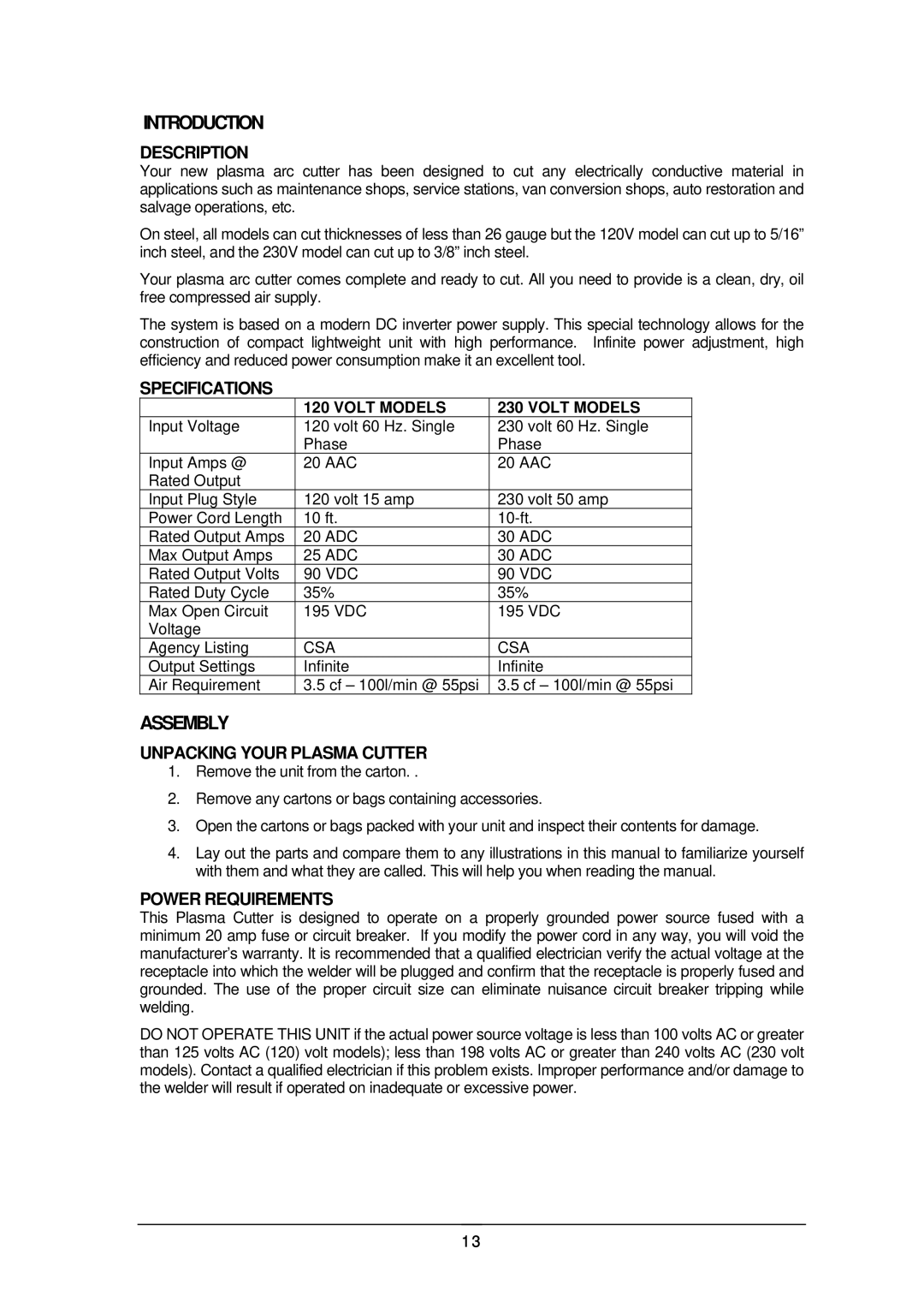 Schumacher 120V manual Introduction, Assembly 