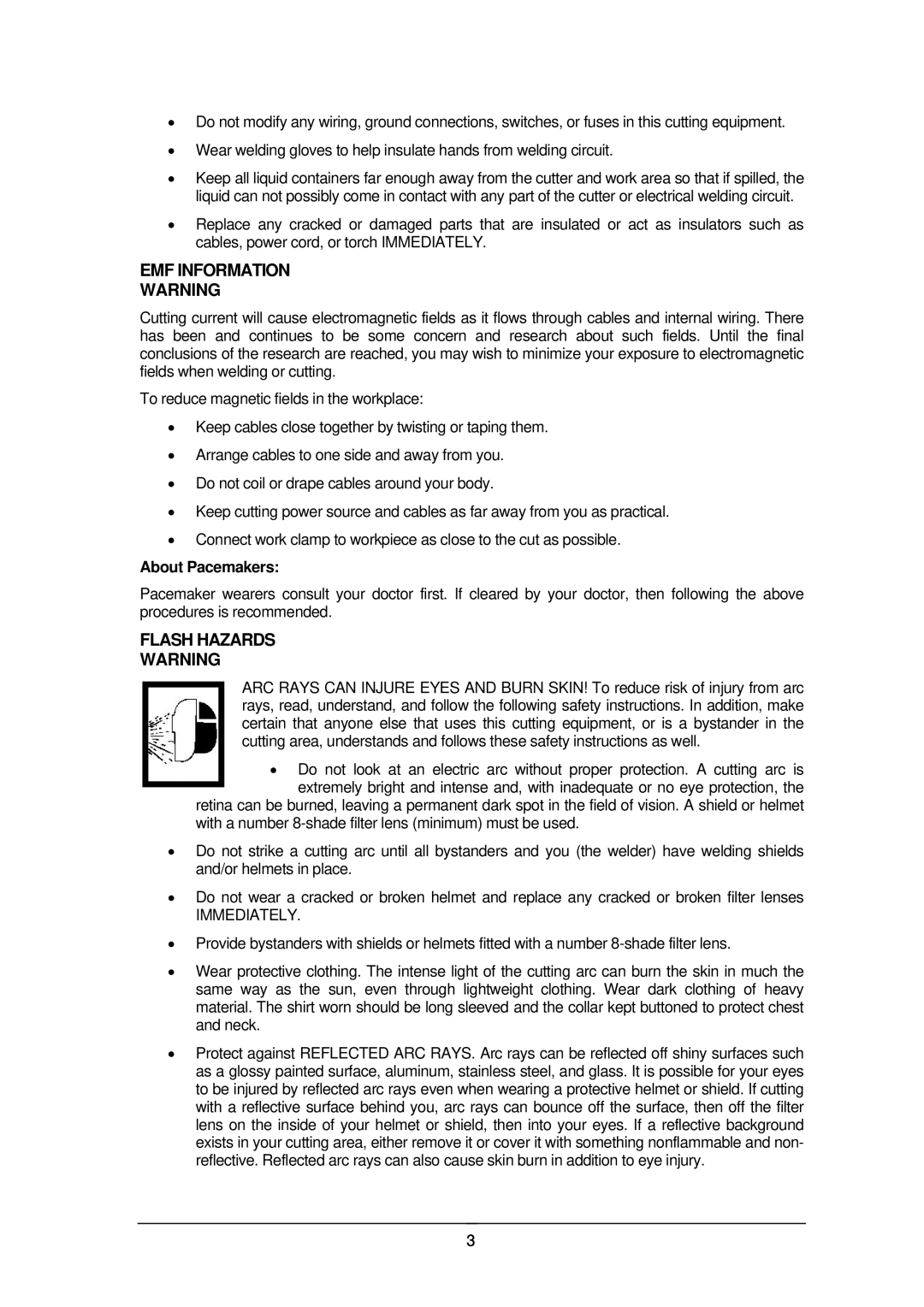 Schumacher 120V manual EMF Information, Flash Hazards, About Pacemakers, Immediately 