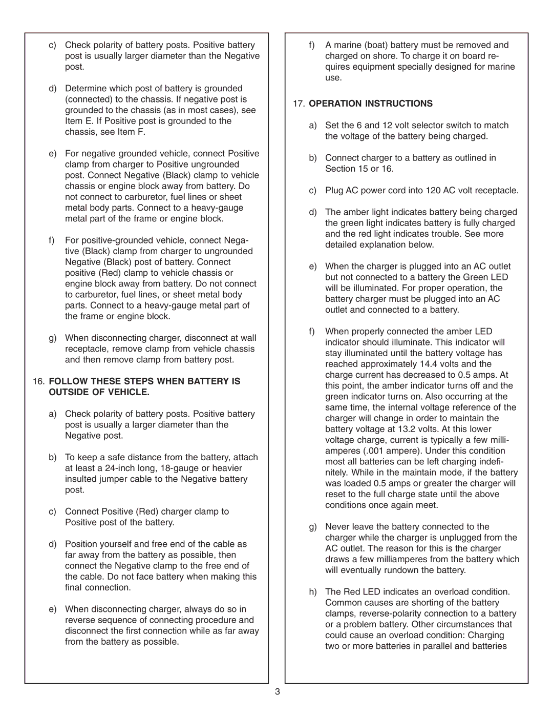 Schumacher 1562A owner manual Follow These Steps When Battery is Outside of Vehicle, Operation Instructions 