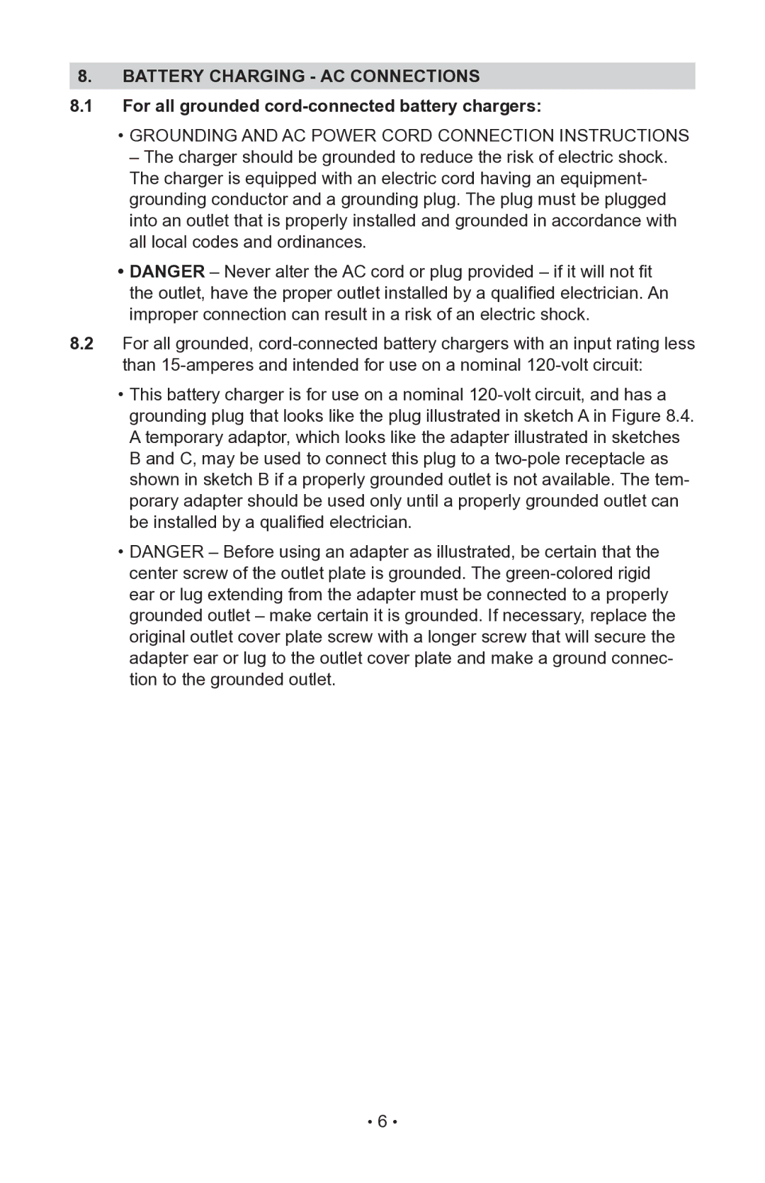 Schumacher 200.71230 operating instructions Grounding and AC Power Cord Connection Instructions 