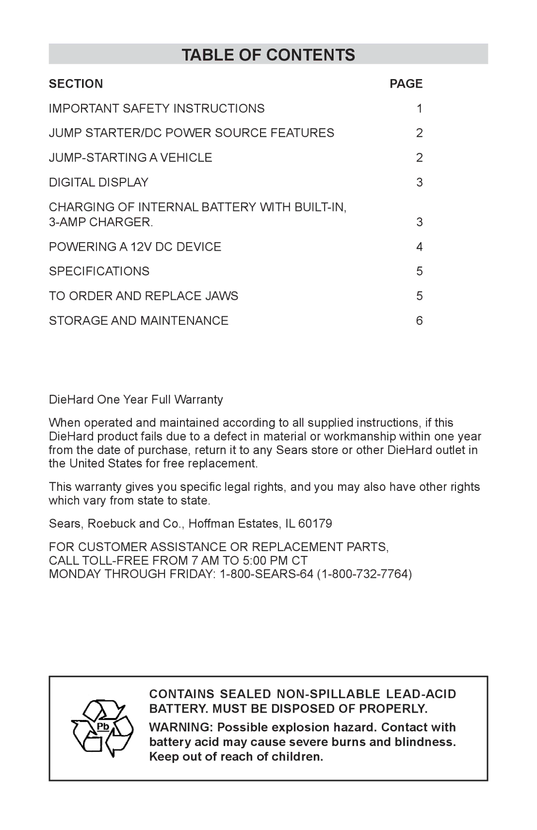 Schumacher 00-99-000867-0109, 200.71990, 94191065 operating instructions Table of Contents 