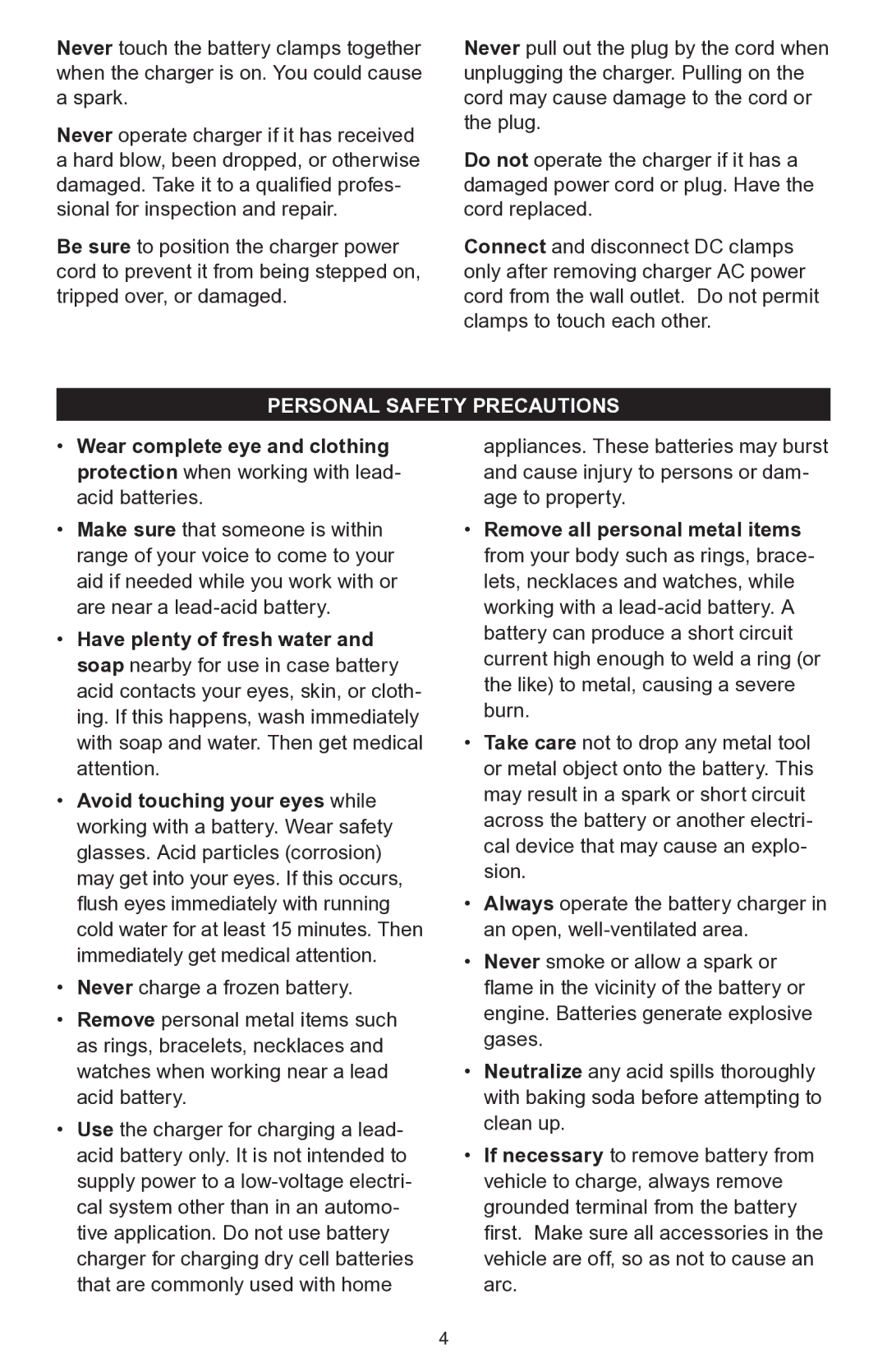 Schumacher 200A owner manual Personal Safety Precautions 