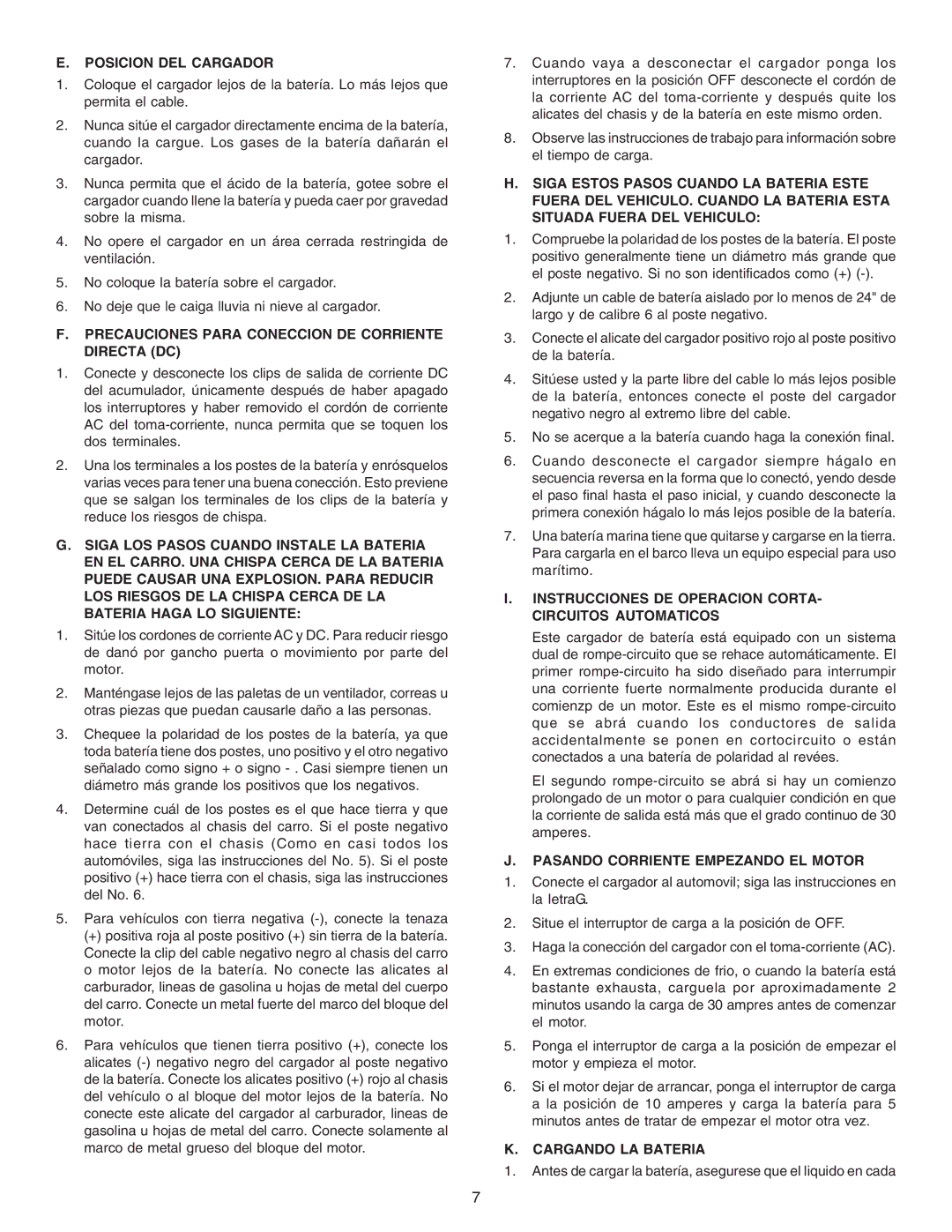 Schumacher 200-30, 3010 Posicion DEL Cargador, Precauciones Para Coneccion DE Corriente Directa DC, Cargando LA Bateria 