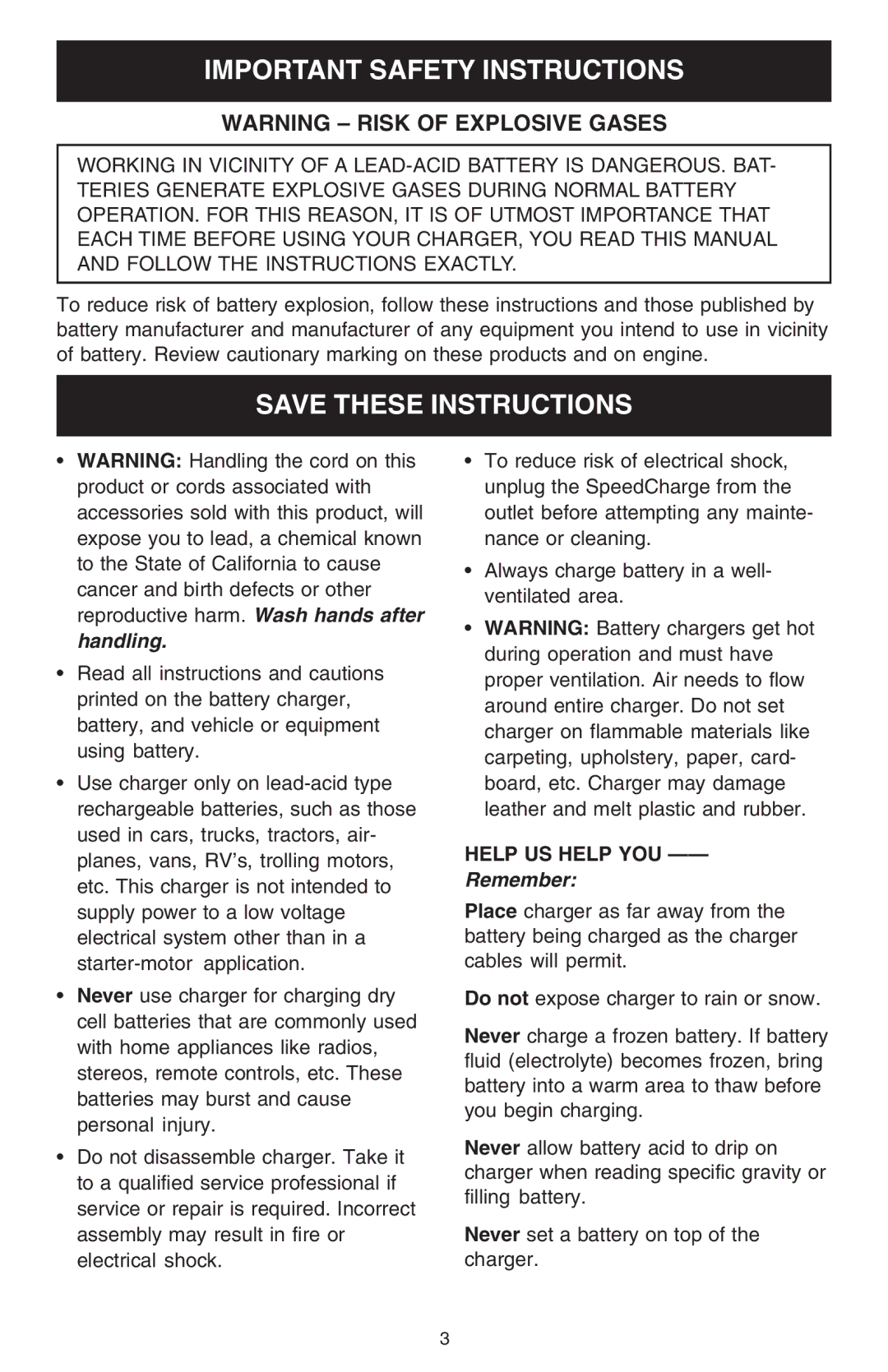 Schumacher 6000A owner manual Important Safety Instructions, Help US Help YOU 