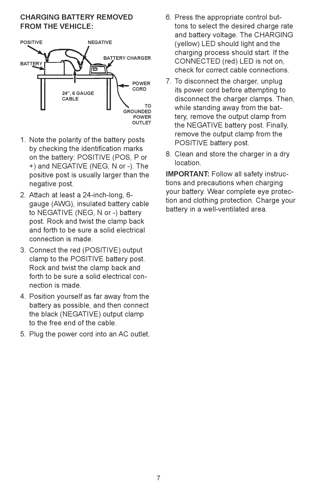 Schumacher 600A owner manual Charging Battery Removed From The Vehicle 