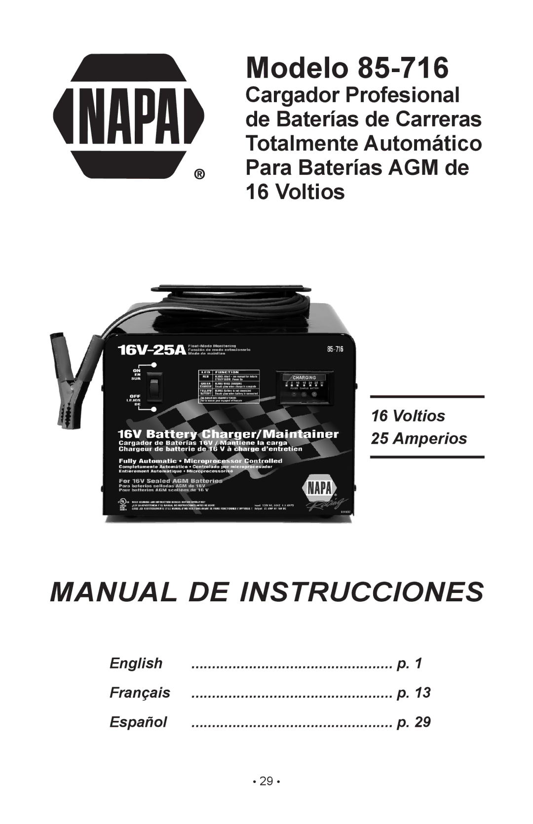 Schumacher 85-716 instruction manual Modelo 