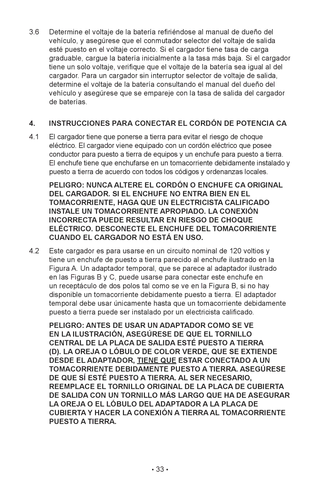 Schumacher 85-716 instruction manual Instrucciones Para Conectar EL Cordón DE Potencia CA 