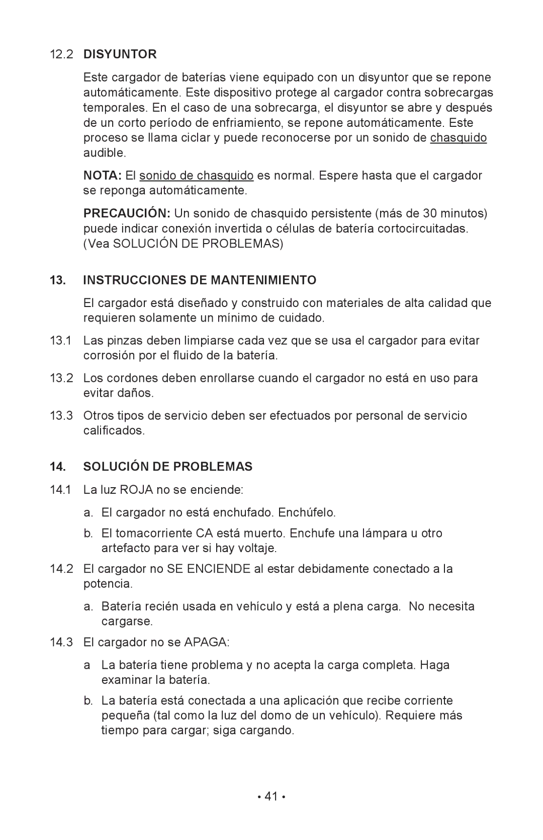 Schumacher 85-716 instruction manual Disyuntor, Instrucciones DE Mantenimiento, Solución DE Problemas 