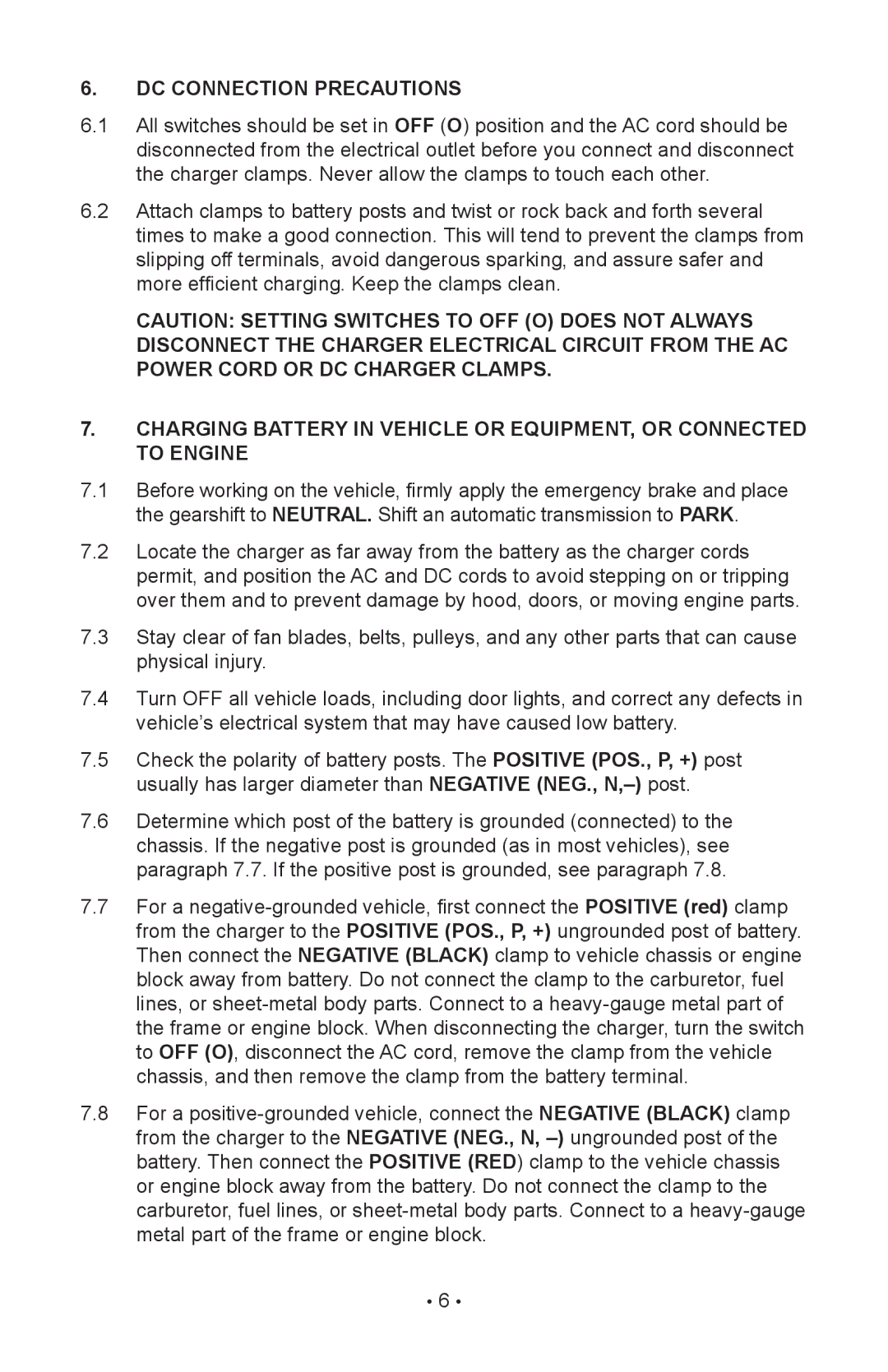 Schumacher 85-716 instruction manual DC Connection Precautions 