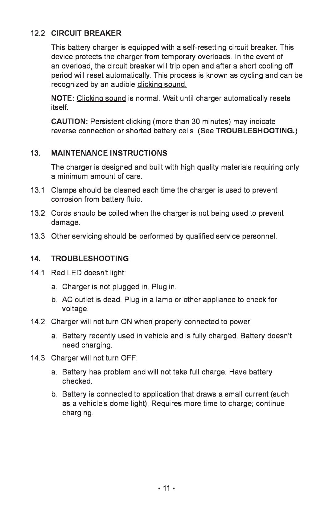 Schumacher 85-716 instruction manual Circuit Breaker, Maintenance Instructions, Troubleshooting 