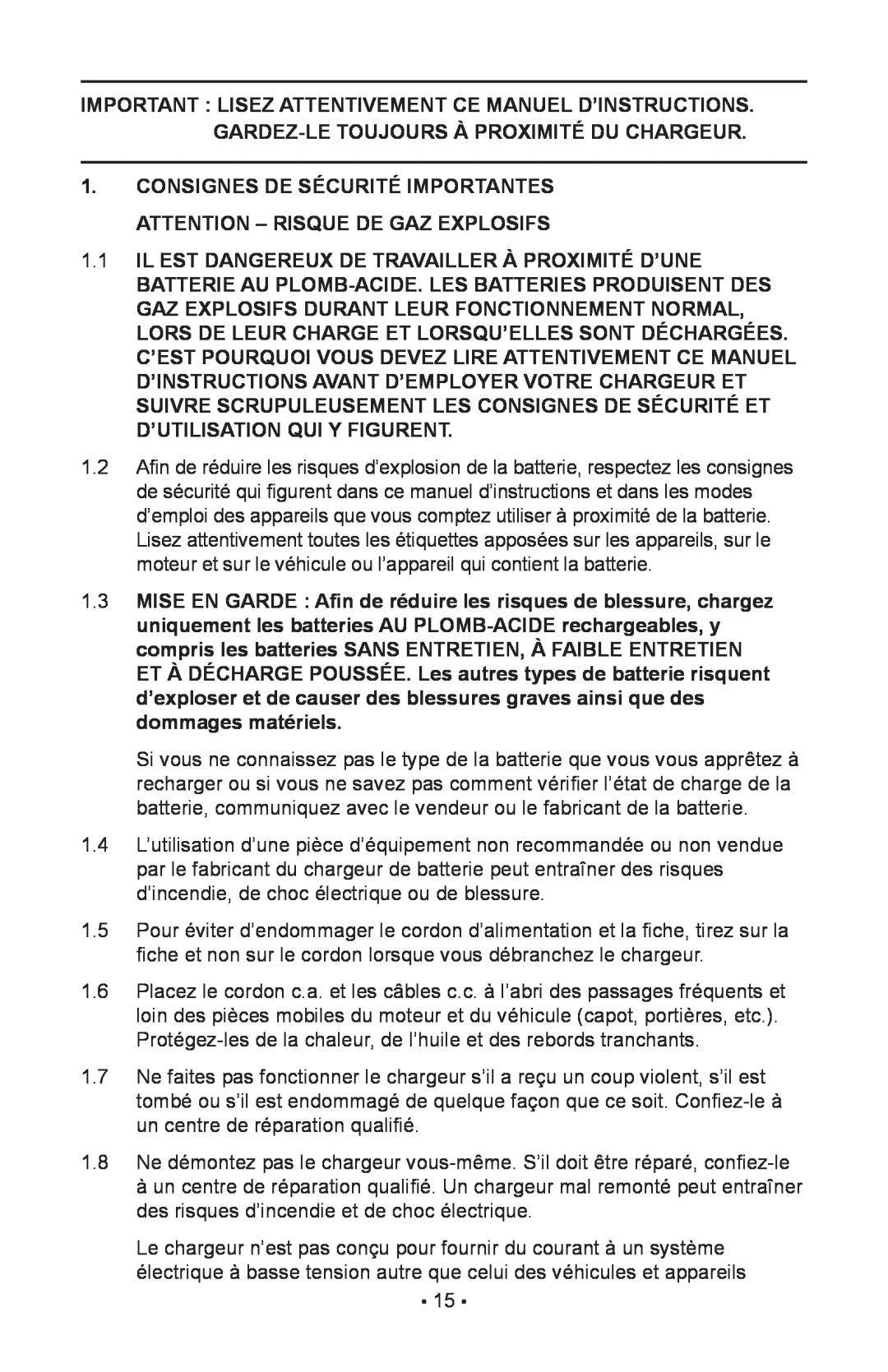 Schumacher 85-716 instruction manual Consignes De Sécurité Importantes 