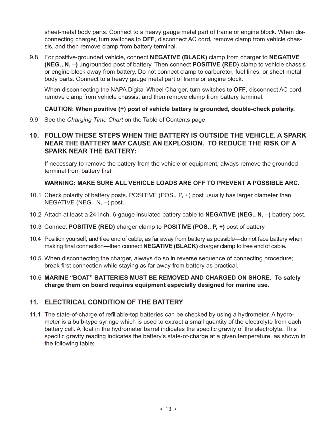 Schumacher 85-8100 instruction manual Electrical Condition of the Battery 