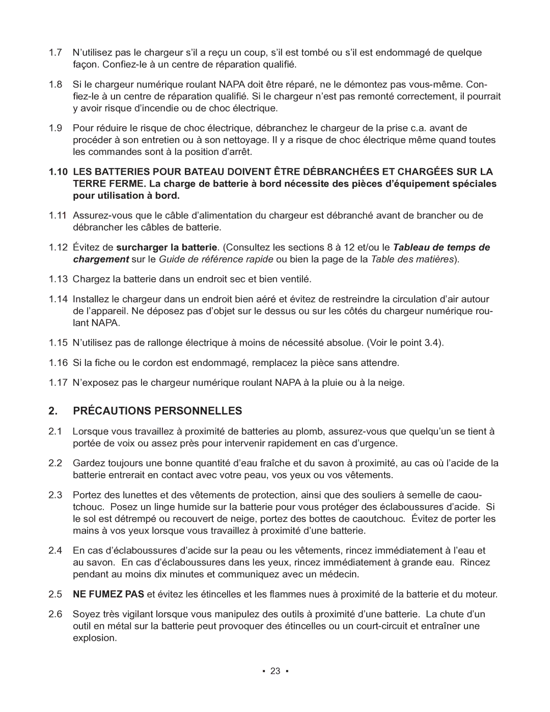 Schumacher 85-8100 instruction manual Précautions Personnelles 