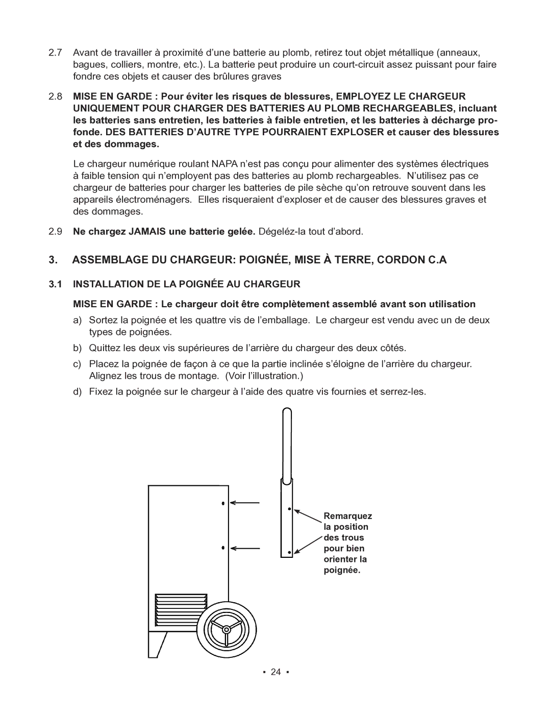 Schumacher 85-8100 Assemblage DU Chargeur POIGNÉE, Mise À TERRE, Cordon C.A, Installation DE LA Poignée AU Chargeur 